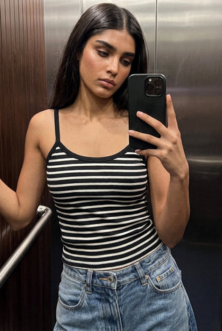 Striped Sleeveless Top in Black