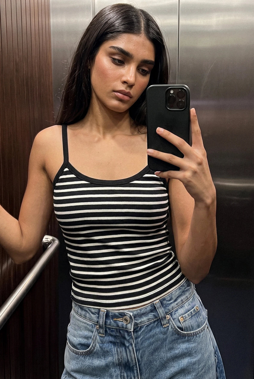 Striped Sleeveless Top in Black TOP ATTIR-WOMEN