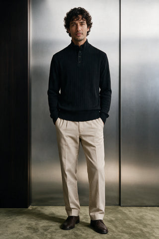 Mock-Neck Button Up Sweater / BLACK SWEATER ATTIR-MEN