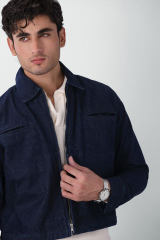Zip-up Short Jacket in Denim
