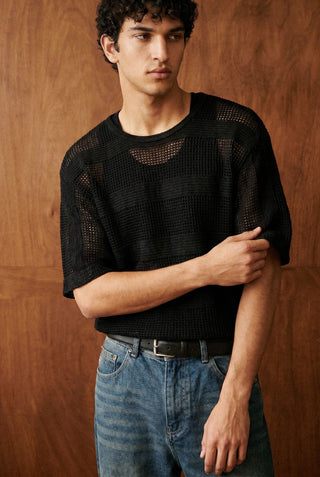 Relaxed Crochet Tee in Black
