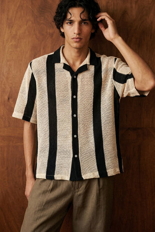 Relaxed Crochet Resort Striped Shirt in Black