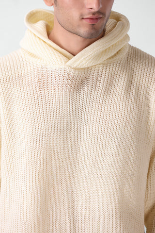 Cardigan Knitted Oversized Hoodie in Cream
