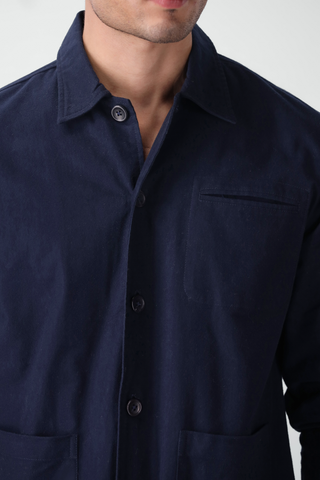 Cotton Overshirt with Pockets in Midnight Blue