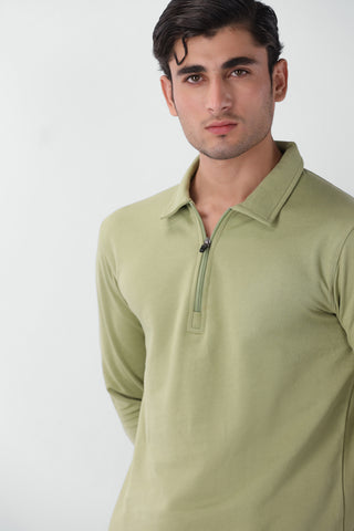 Polo Q-zip Sweatshirt in Matcha Green
