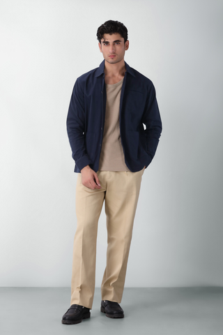 Cotton Overshirt with Pockets in Midnight Blue