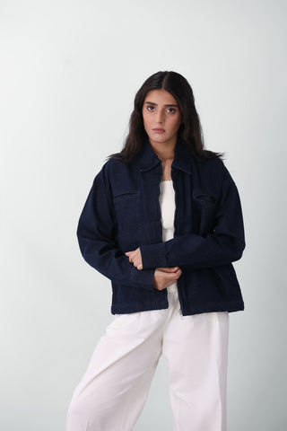 Zip-up Short Jacket in Denim