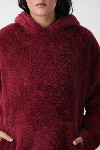 Teddy Fur Hoodie in Rosewood