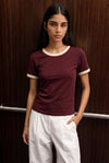 Fitted Ringer T-shirt in Burgundy TEE ATTIR-WOMEN