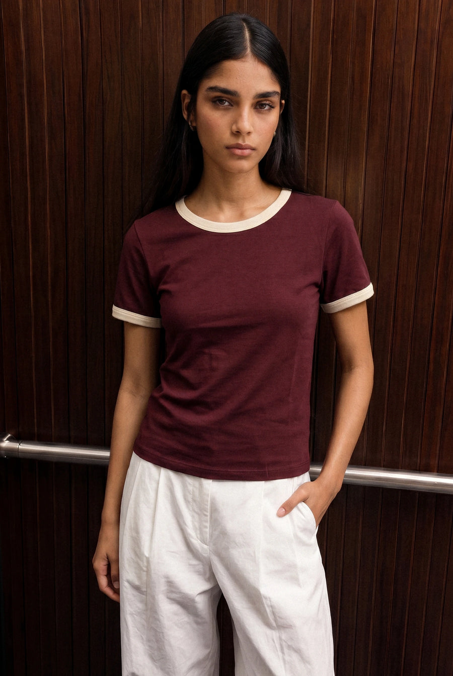 Fitted Ringer T-shirt in Burgundy