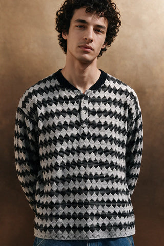 Crochet Knit Henley Shirt / GREY HENLEY ATTIR-MEN