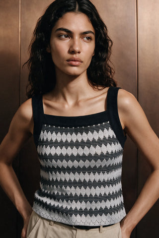 Crochet Knit Tank Top / GREY TANKTOP ATTIR-WOMEN