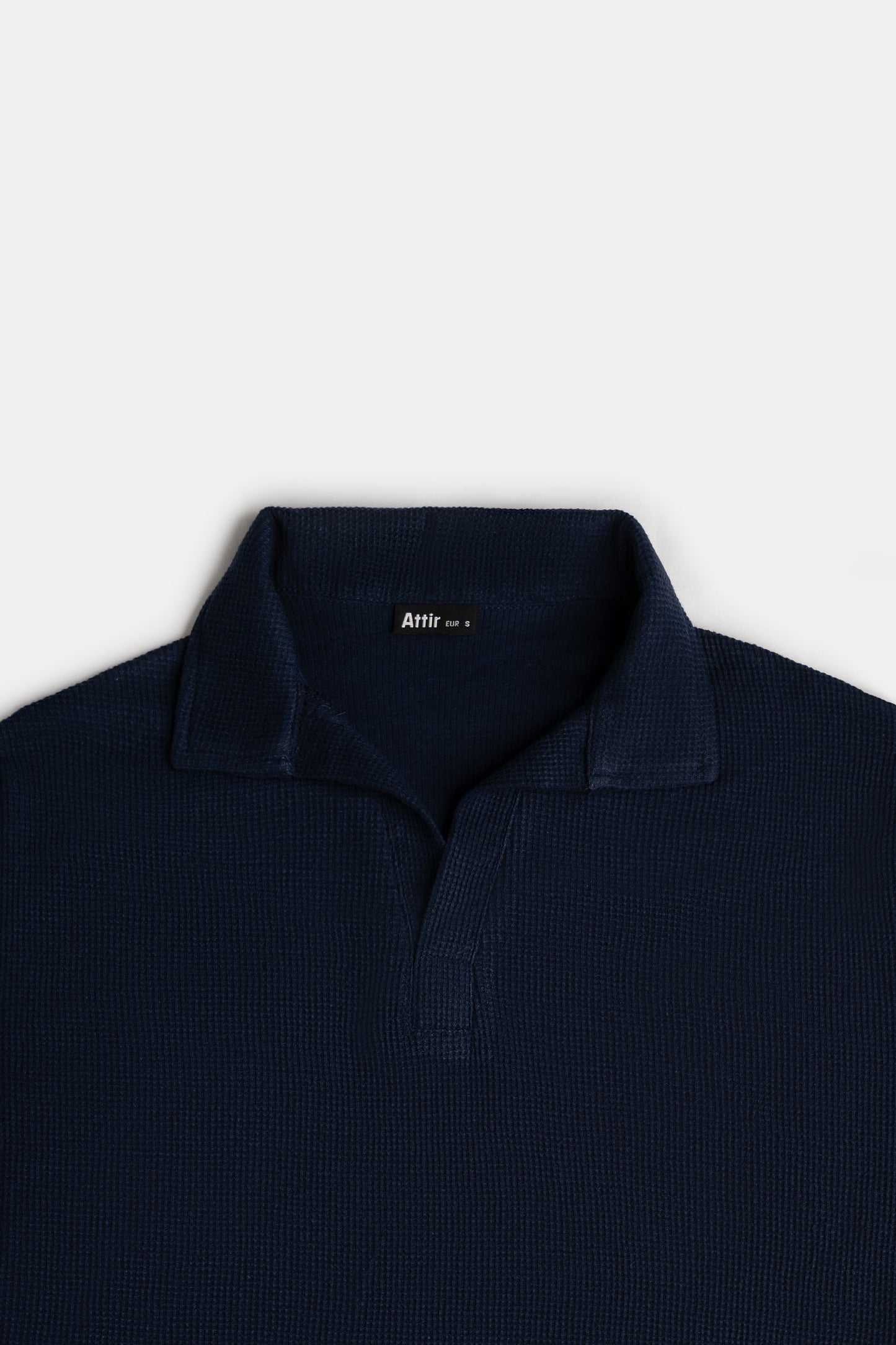 Waffle-Knit Revere Polo Shirt with Full Sleeves