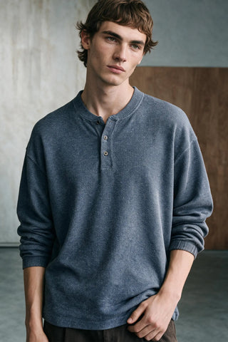 Melange Effect Henley Shirt HENLEY ATTIR-MEN