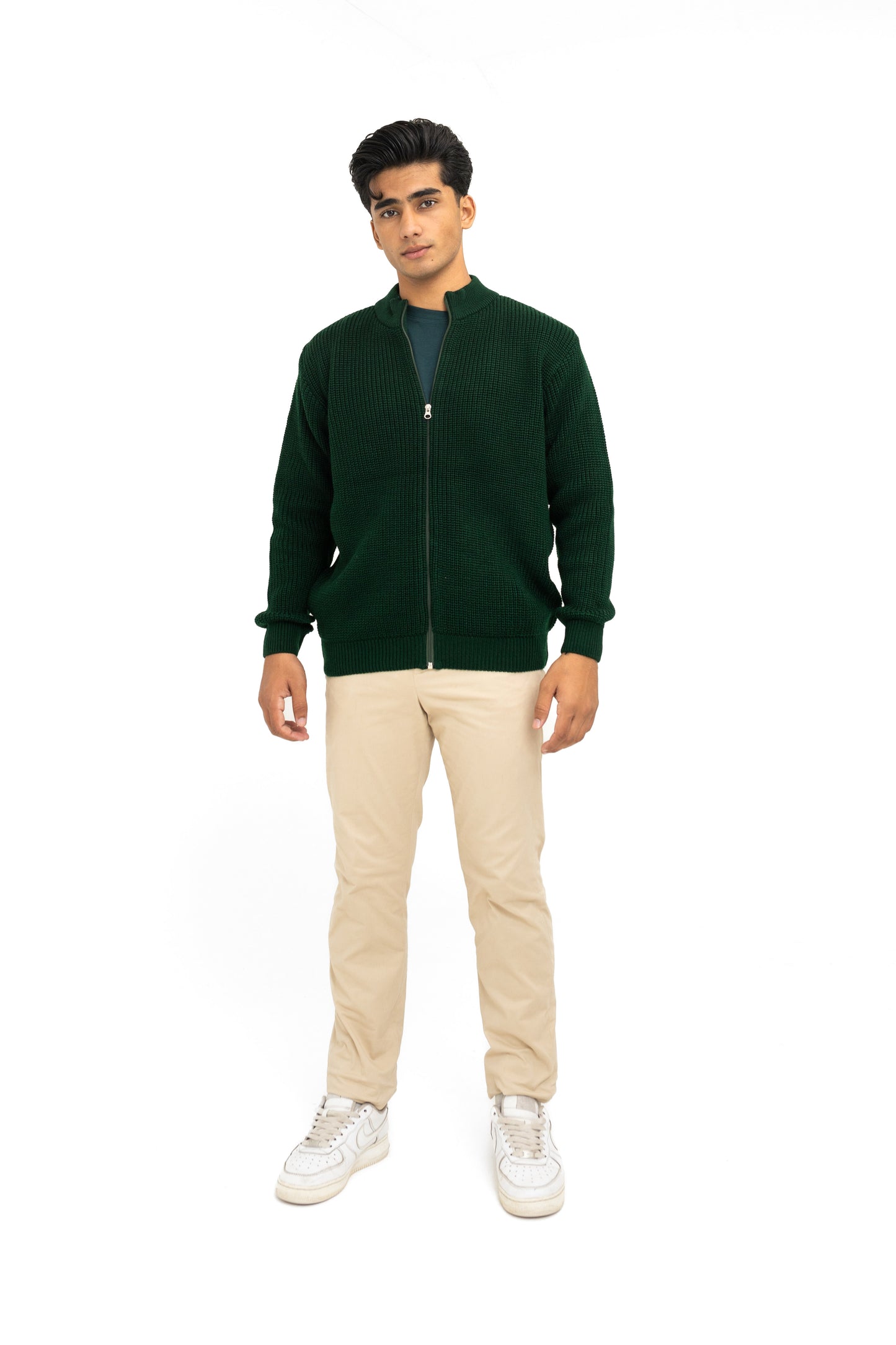 Zip Through Jumper in Green