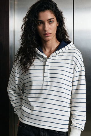 Striped Pullover Hoodie / NAVY