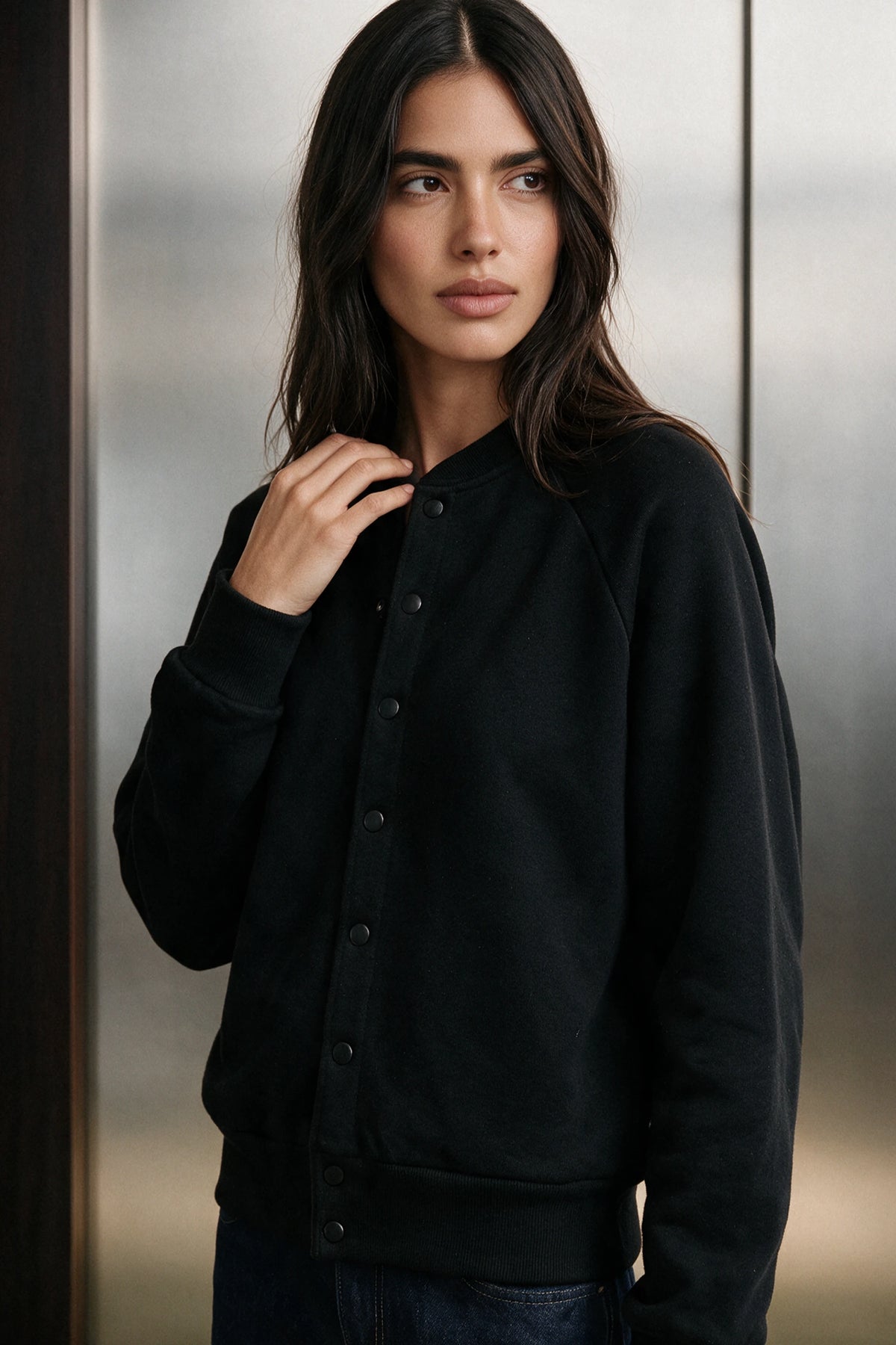 Structured Fleece Button-Up Jacket / BLACK JACKET ATTIR-UNISEX