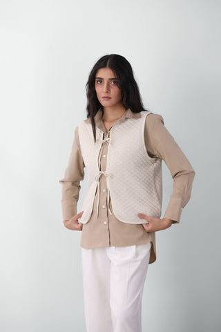 Quilted Gillet with Tie Detail in Cream