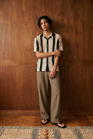 Relaxed Crochet Resort Striped Shirt in Black