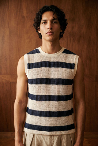 Crochet Striped Tank Top in Deep Blue