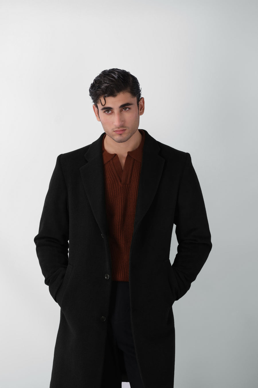 Wool Long Coat in Black