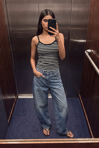 Striped Sleeveless Top in Black