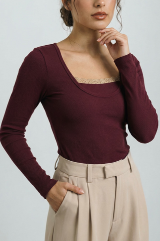 Lace-detail Top in Burgundy