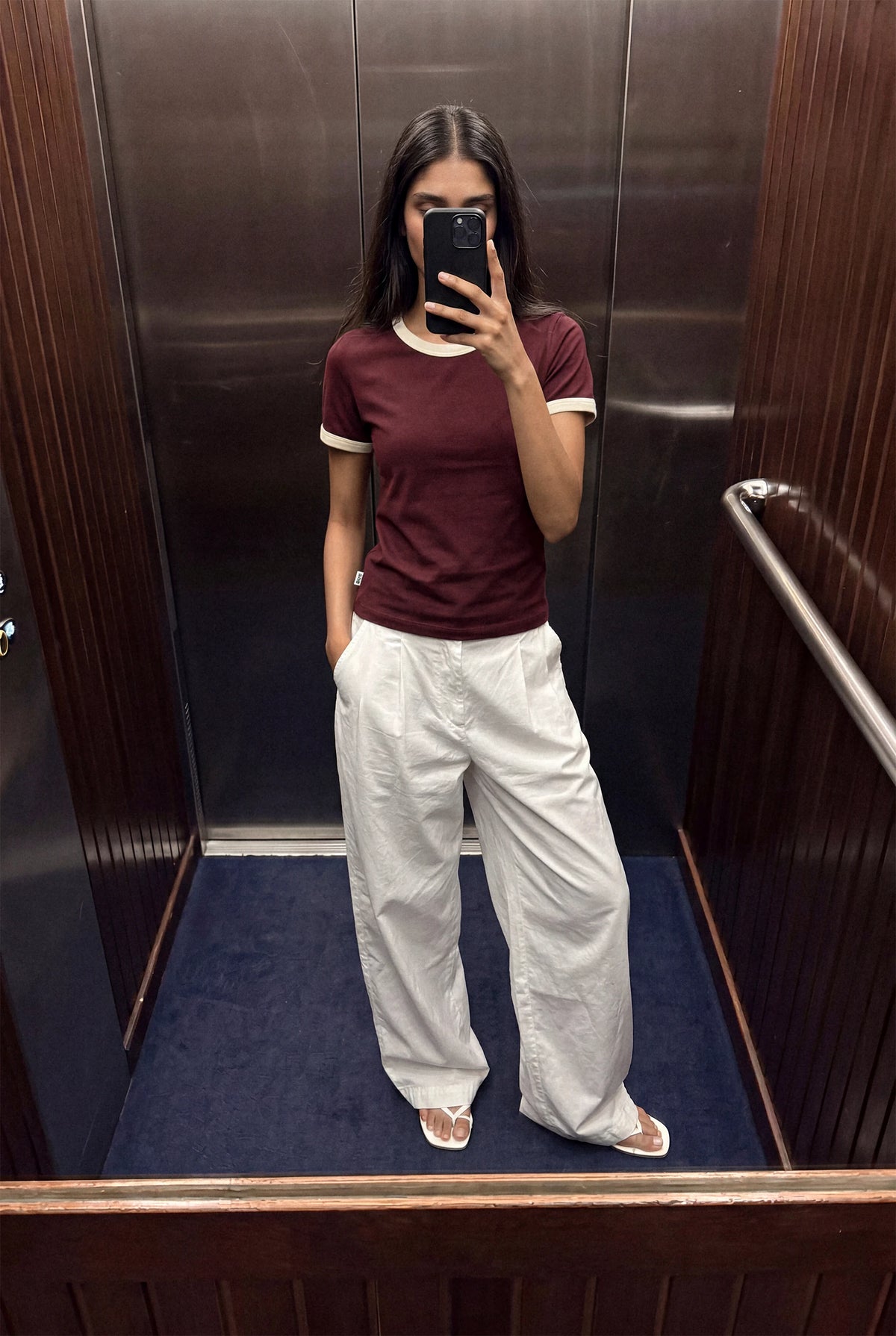 Fitted Ringer T-shirt in Burgundy TEE ATTIR-WOMEN