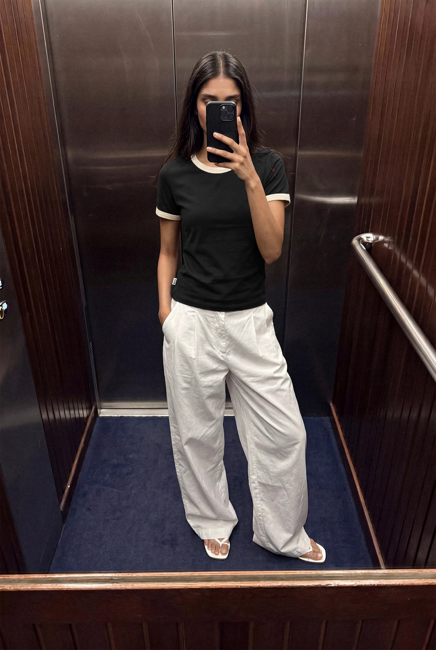 Fitted Ringer T-shirt in Black TEE ATTIR-WOMEN