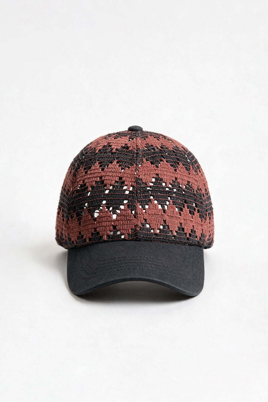 Crochet Panel Baseball Cap / BROWN