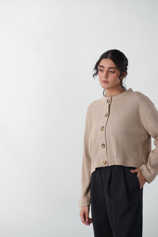 Textured Boxy Cardigan Top in Skin