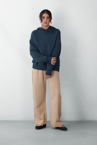 Vertical Quilted Oversized Hoodie in Dark Blue
