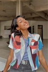 Geometric Print Cropped Shirt SHIRT ATTIR-WOMEN
