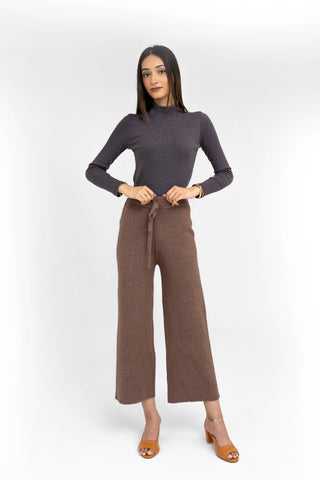 Knitted Wide-Leg Trouser in Camel