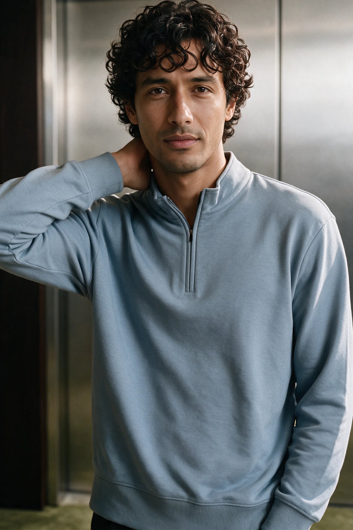 Quarter Zip Sweatshirt / SKY BLUE MOCKNECK ATTIR-MEN