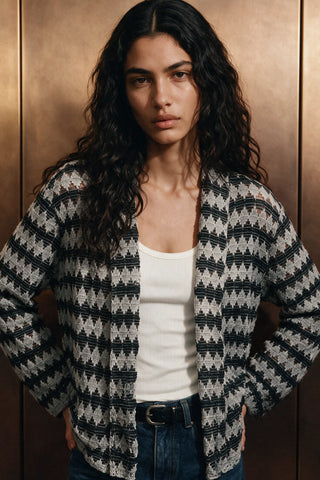 Crochet Lapel Collar Jacket / GREY JACKET ATTIR-WOMEN