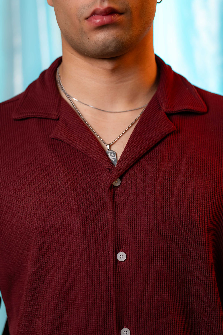 Waffle Textured Resort Shirt in Maroon