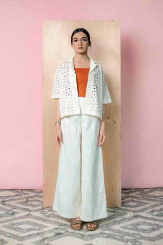 Chikankari Boxy Shirt in White
