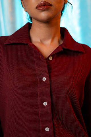 Waffle Textured Shirt in Maroon