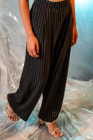 Wide-leg Pleated Pinstripe Pants