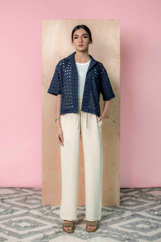 Chikankari Boxy Shirt in Blue