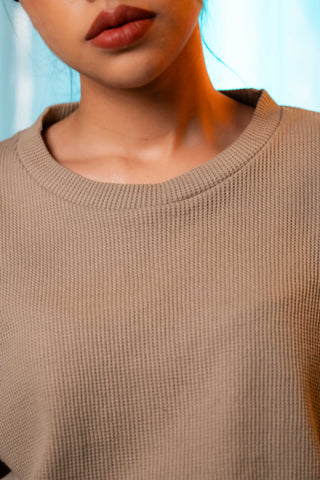 Waffle Textured Crew Neck in Stone