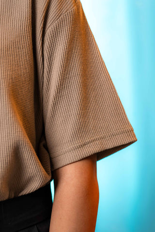 Waffle Textured Crew Neck in Stone