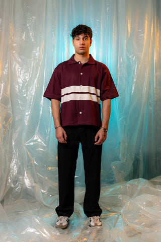 Oversized Striped Shirt in Maroon