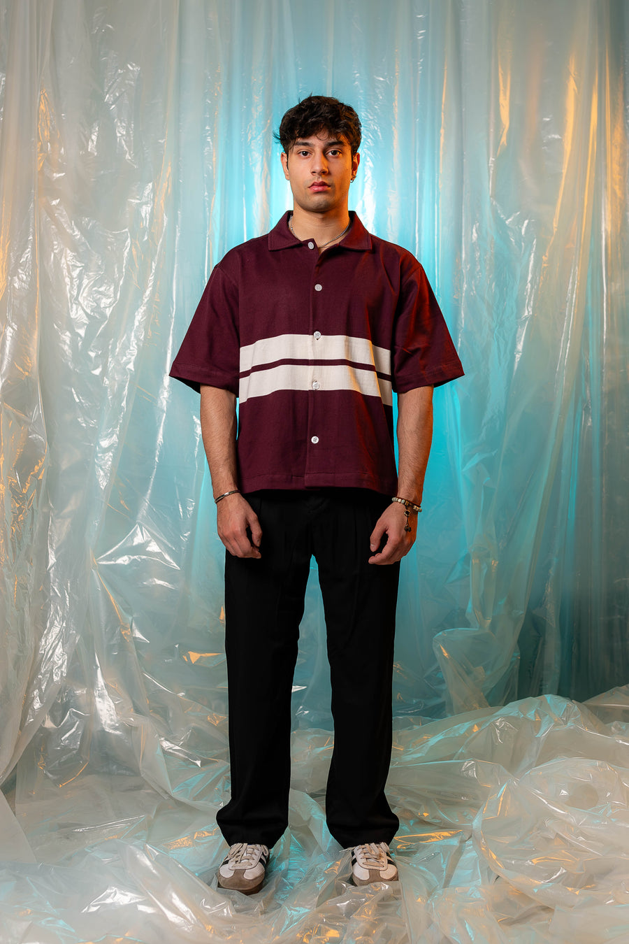 Oversized Striped Shirt in Maroon