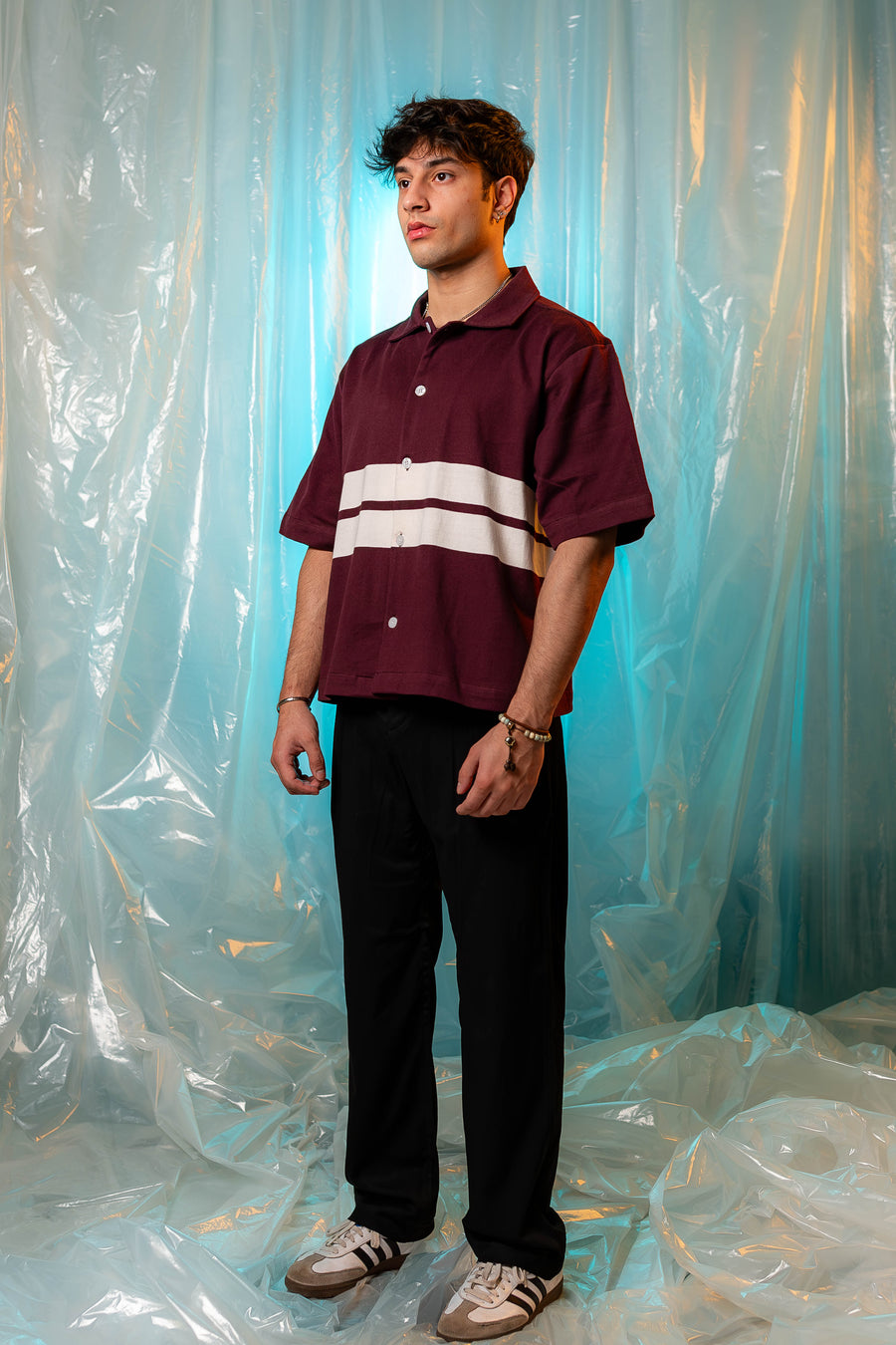 Oversized Striped Shirt in Maroon