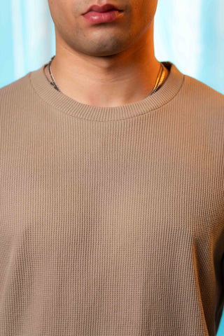 Waffle Textured Crew Neck in Stone