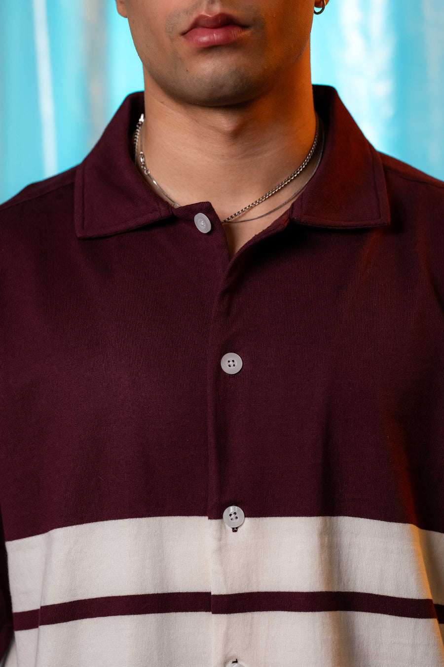 Oversized Striped Shirt in Maroon