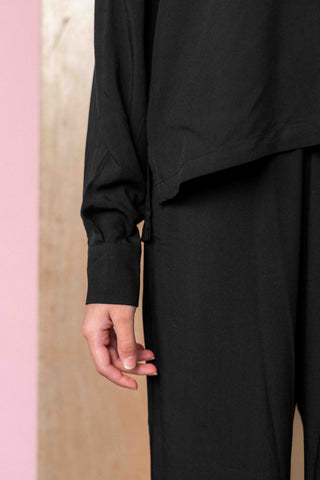Pleated Co-ord Set in Ink Black