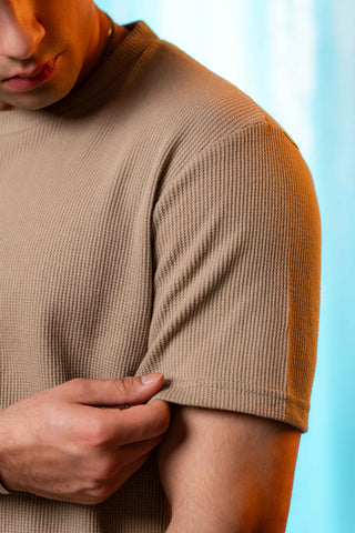 Waffle Textured Crew Neck in Stone